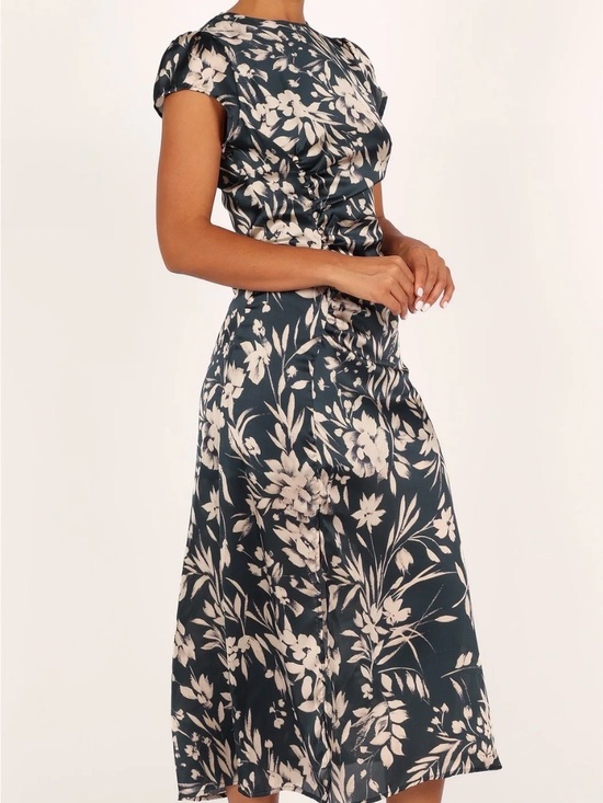 Petal & Pup Dresses & Skirts - Petal & Pup Teal Floral Midi Dress with Cream Print